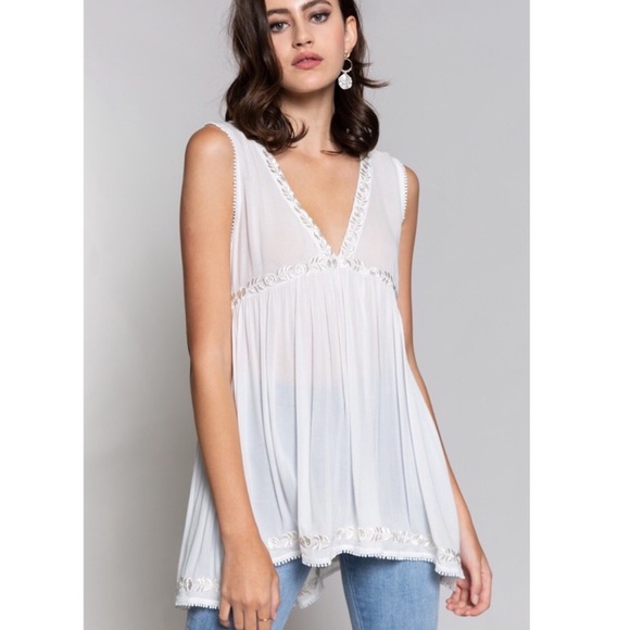 SOLD OUT POL Gorgeous White Babydoll Top with Lace Embroidery - Picture 6 of 8